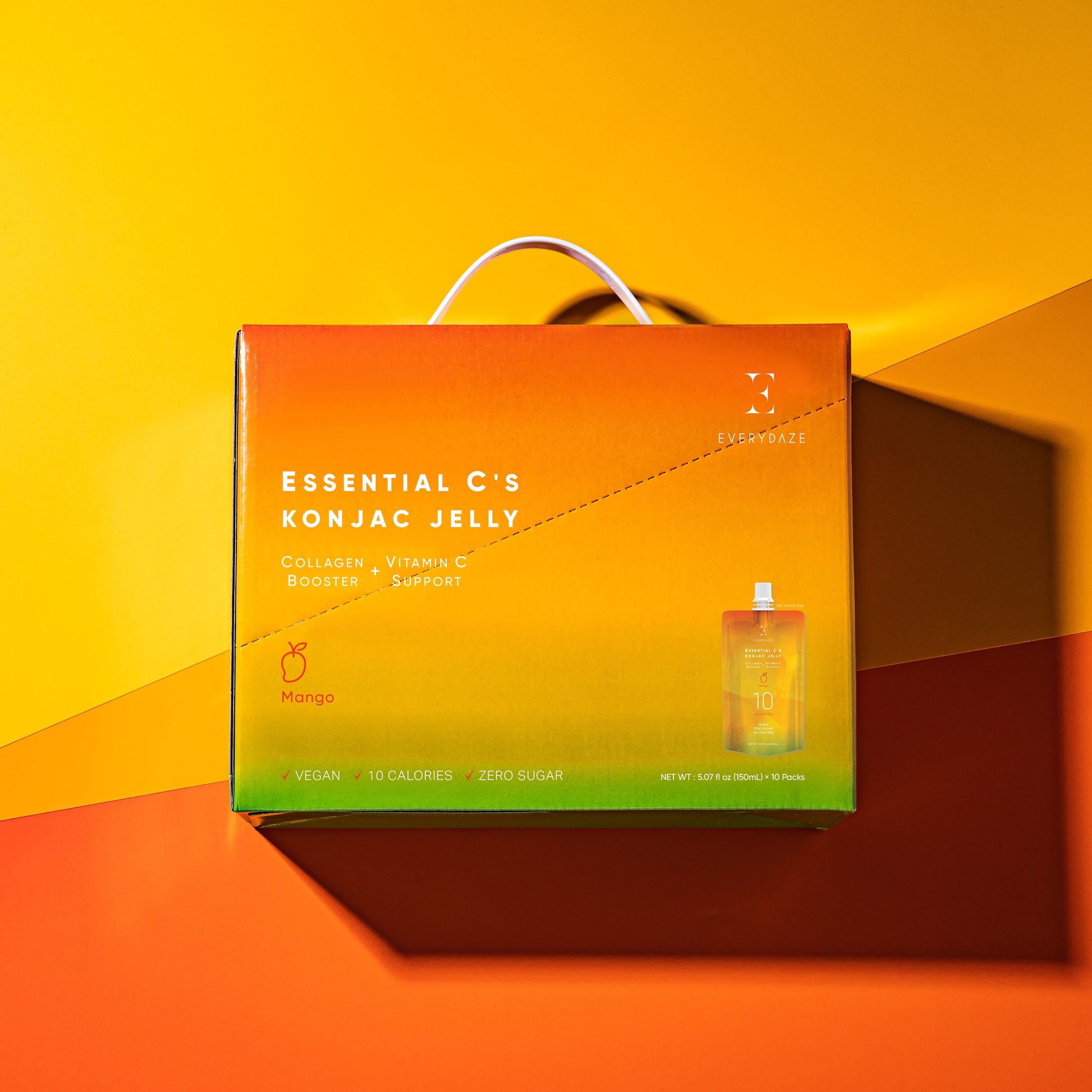 Oranžna škatla z 10 veganskimi konjak želeji z okusom manga, kolagenom in vitaminom C