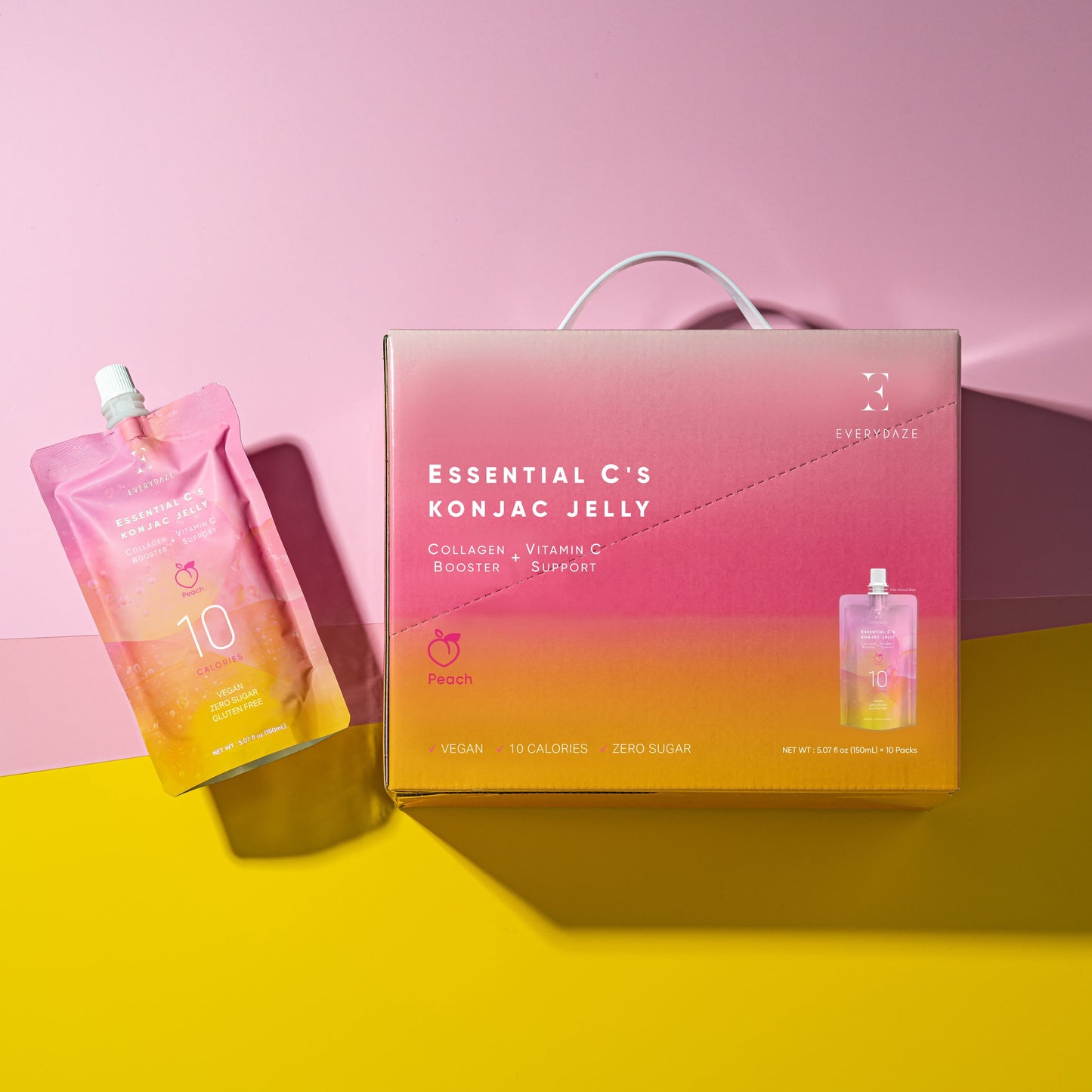 Roza škatla z 10 veganskimi konjak želeji z okusom breskve, kolagenom in vitaminom C