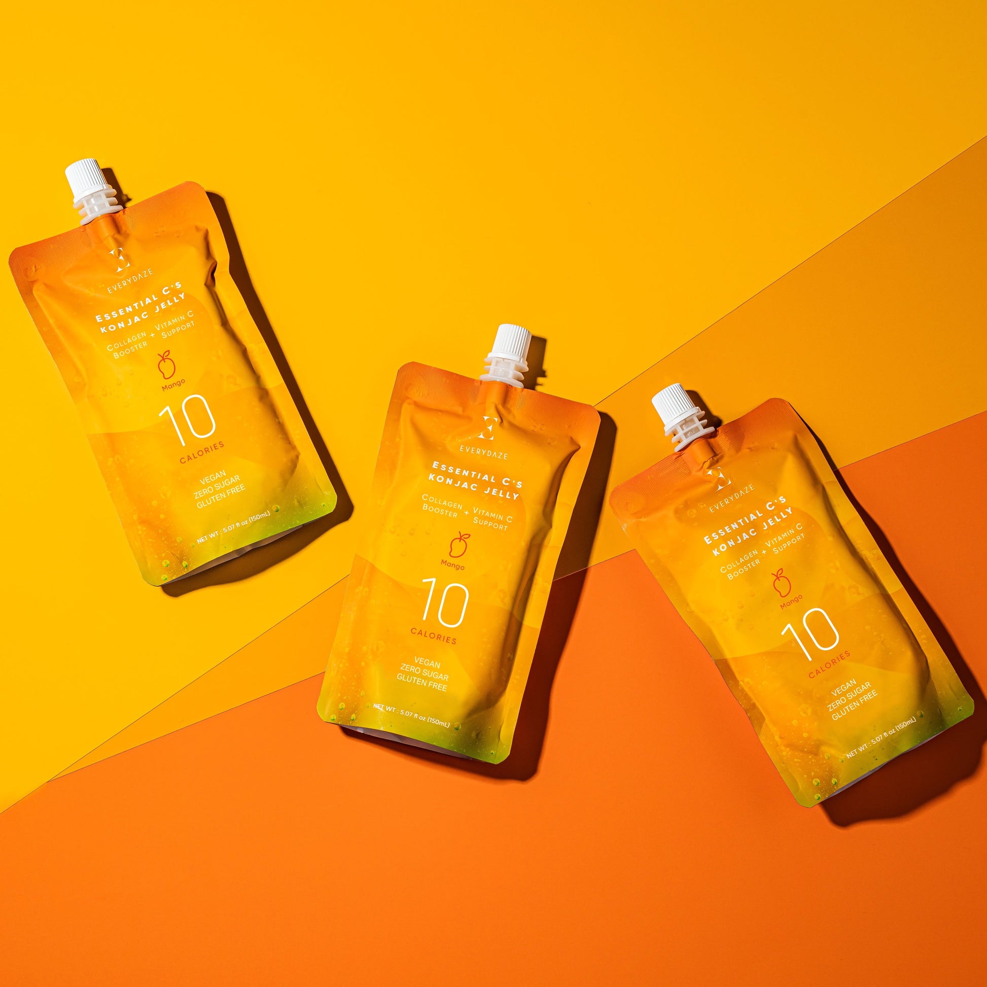 Veganski konjak jelly z okusom manga, obogaten s kolagenom in vitaminom C oranžni podlagi